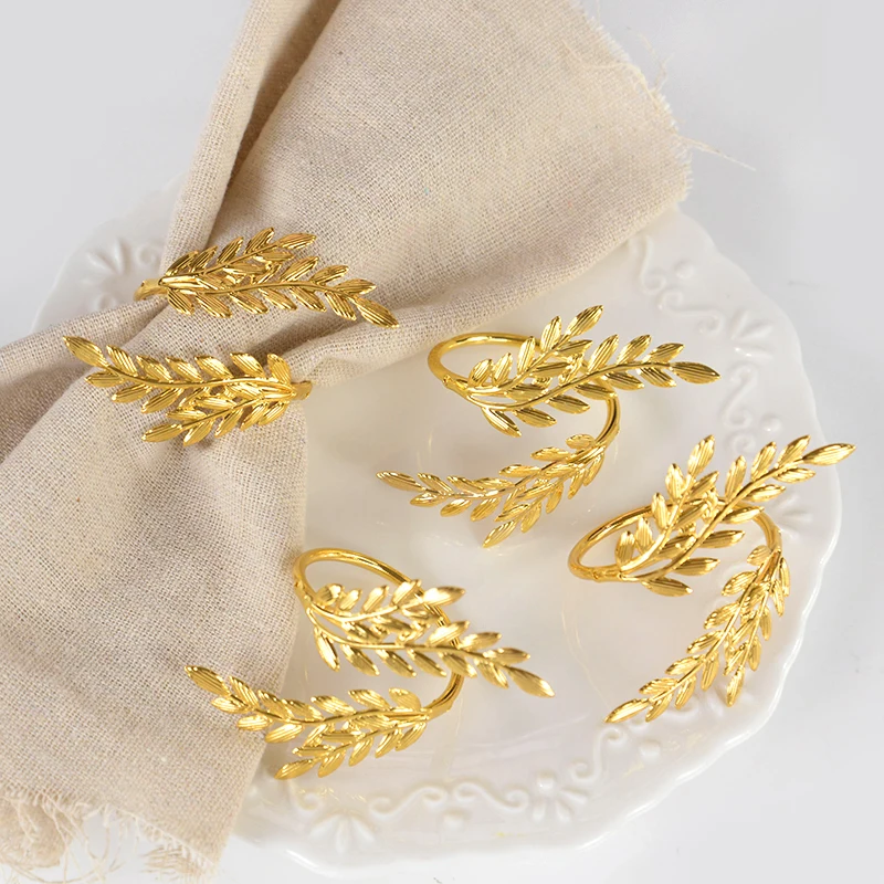 

6pcs/Lot Metal Wheat Napkin Rings Gold Leaf Napkin Holder Fall Thanksgiving Dinner Table Decor Harvest Festival Wedding Supplies