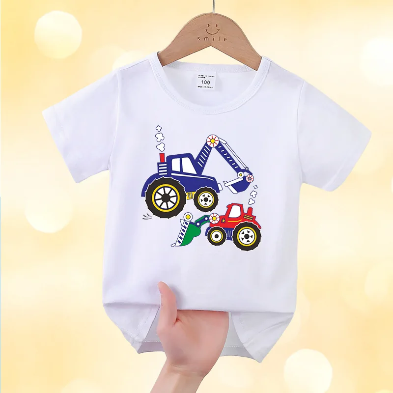 

Детская футболка с короткими рукавами и принтом модального экскаватора, детский летний топ с героями мультфильмов для мальчиков и девочек, одежда для малышей