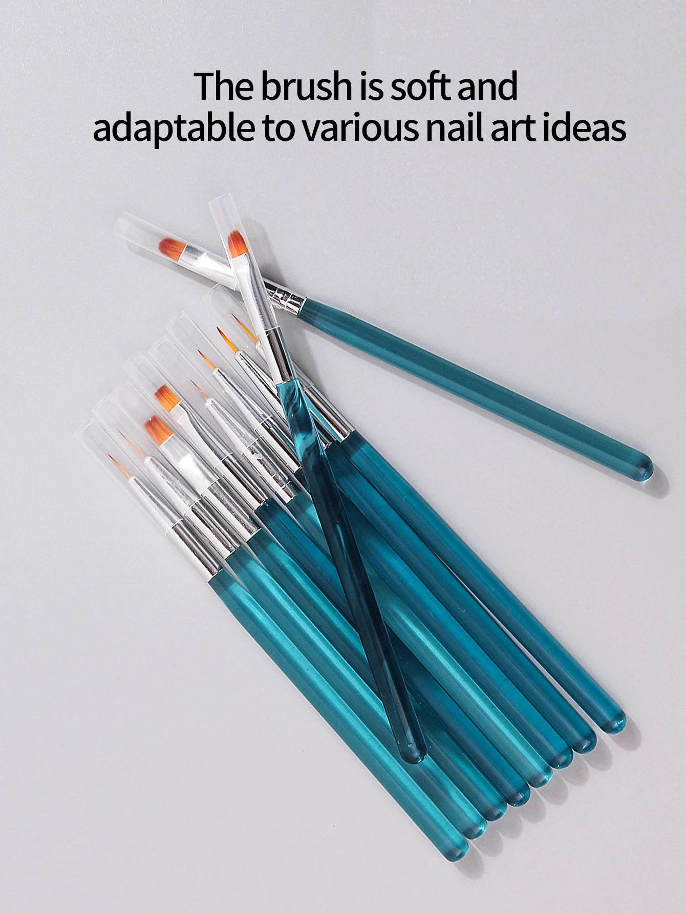 2025 New 10Pcs Teal Nail Art Brush Set-Fine Liner,Flat,Detail Brushes for Nail Design,Professional Manicure Tools,TravelPortable