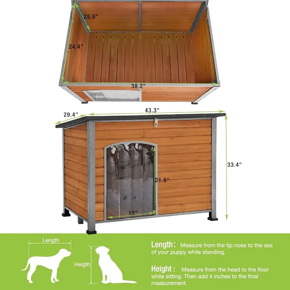 

Chew Proof Dog House with Metal Iron Frame Outdoor Dog Kennel for Small Medium dogs, Large Indoor Dog Cage (43.3" L,Brown Color)