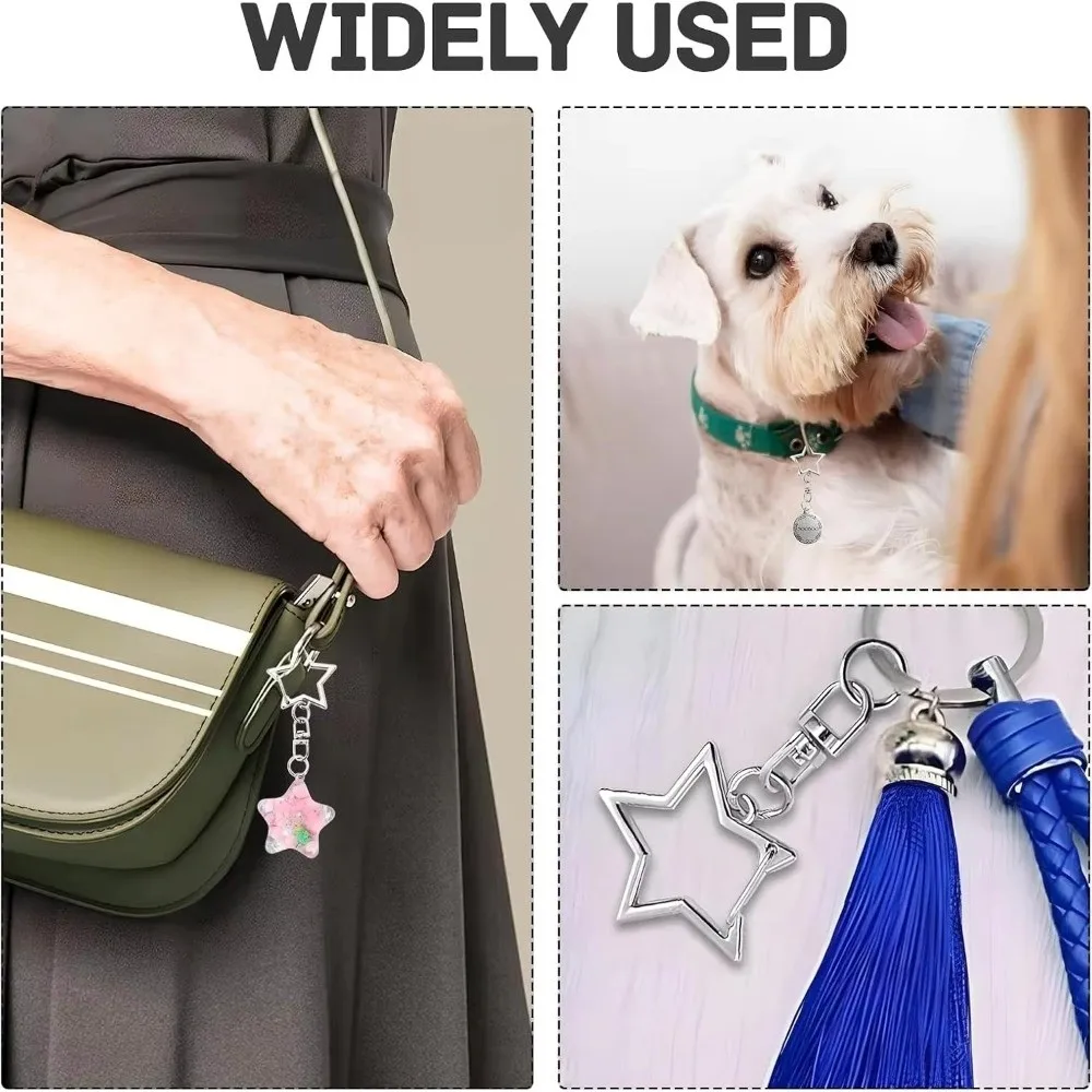 10pcs New Zinc Alloy Star Keyring Pendant Hollow Design Star Shaped Key Chain Key Ring Multi-purpose DIY Crafts Lobster Clasp