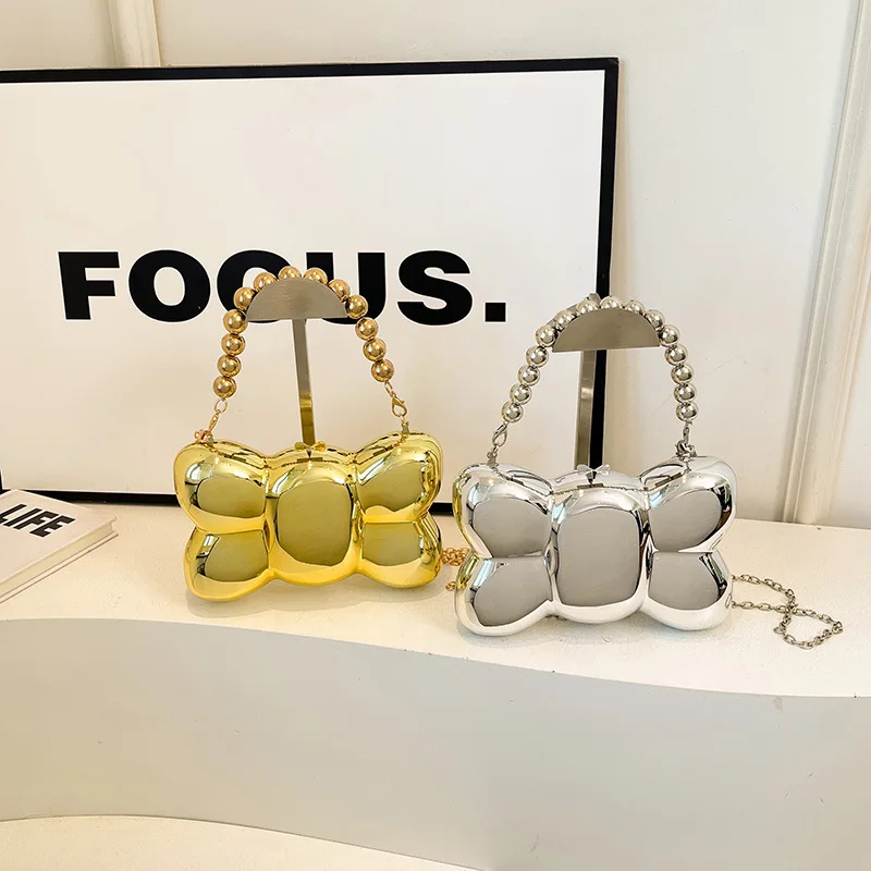 Acrylic Butterfly Shape Clutch Bag Gold Silver Blue Women Evening Party Cute Metal Shiny Purse Handbag 2025 Wholesale Clutch Bag