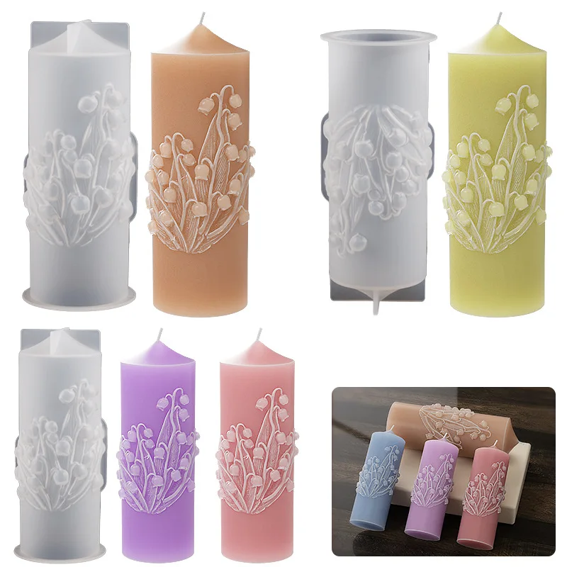 Bell Orchid Cylindrical Candle Silicone Mold DIY Gypsum Aromatherapy Plaster Resin Candle Mold for Candle Making