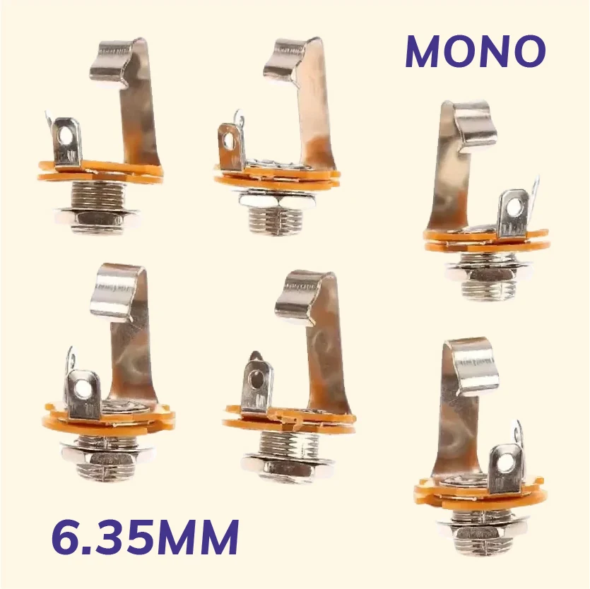 

6.35mm TS Mono Female Panel Mount Jack Solder Terminal Audio Connector for Guitar Microphone Amplifier