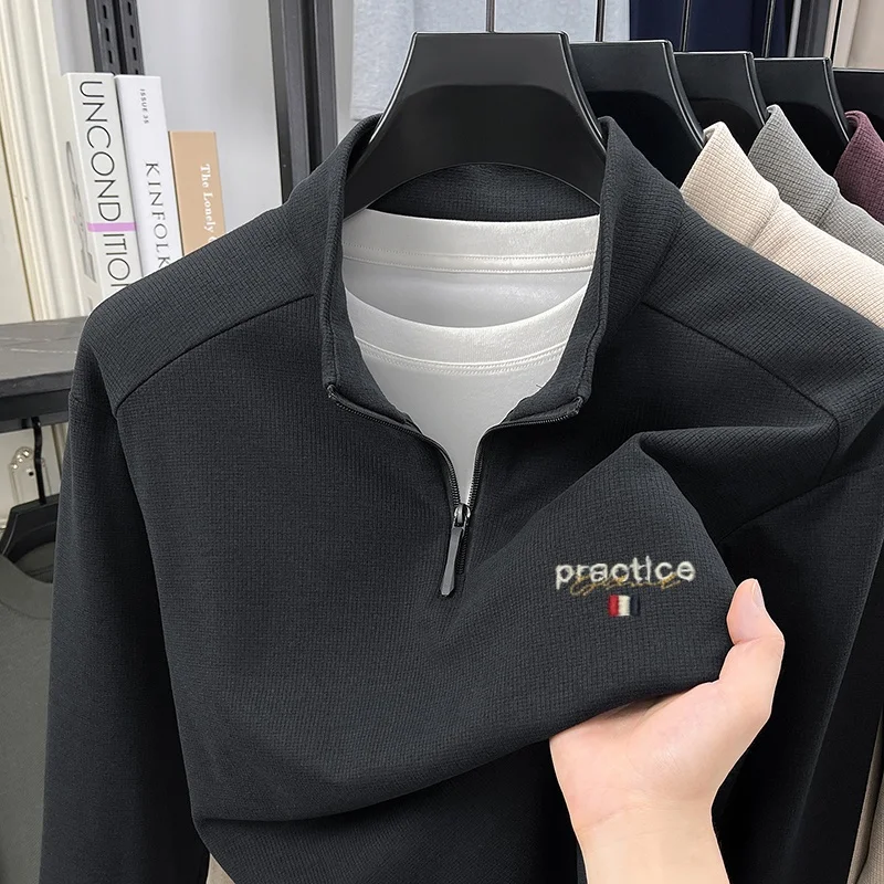 2026 Fashion Exquisite Brand New Letter Embroidered Velvet Warm Collar T-shirt Autumn Men's Comfortable Knitted Casual Sweater