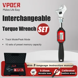Adjustable 3-100Nm Digital Torque Wrench Spanner Head Electronic Jaw Open End Torque with Buzzer & LED, Calibrated