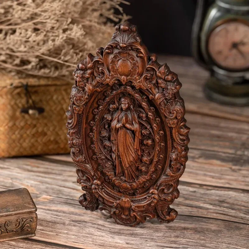 Virgin Mary Wooden Statue, Wall Decoration, Catholic Prayer Church, Religious Figure Relief Handicrafts Ornaments