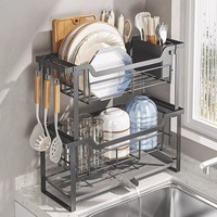 Stainless Steel Dish Drying Rack Over The Sink Dish Draining Basket With Tray Kitchen Countertop Dishes Draining Storage Rack