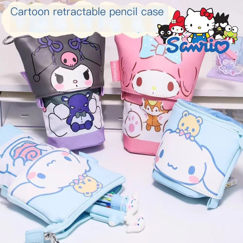 Sanrio-estuche retráctil para lápices, organizador de papelería para estudiantes, bolsa de almacenamiento de lápices Kuromi bonita, bolsa de almacenamiento de cosméticos de Hello Kitty