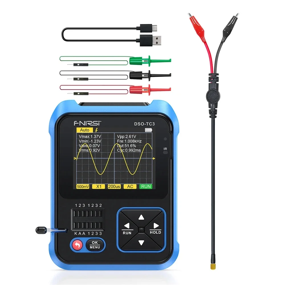 FNIRSI DSO-TC3 Oscilloscope 3-in-1 DDS Signal Generator&Transistor Tester,500Khz,10MSa/s,Electronic Component Test