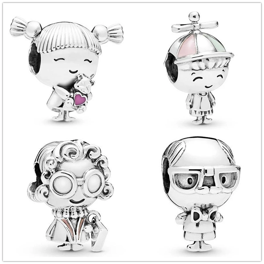 925 Sterling Silver Girl With Pigtails Propeller Hat Boy Grandparents  DIY fine bead Fit Original Pandora Charm Bracelet Jewelry