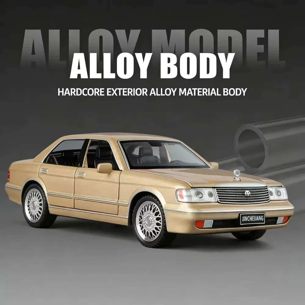 Voiture jouet moulée sous pression en alliage Crown Sedan 1:32, avec son et lumière, fonction de traction, portes ouvrantes, modèle réaliste pour enfants