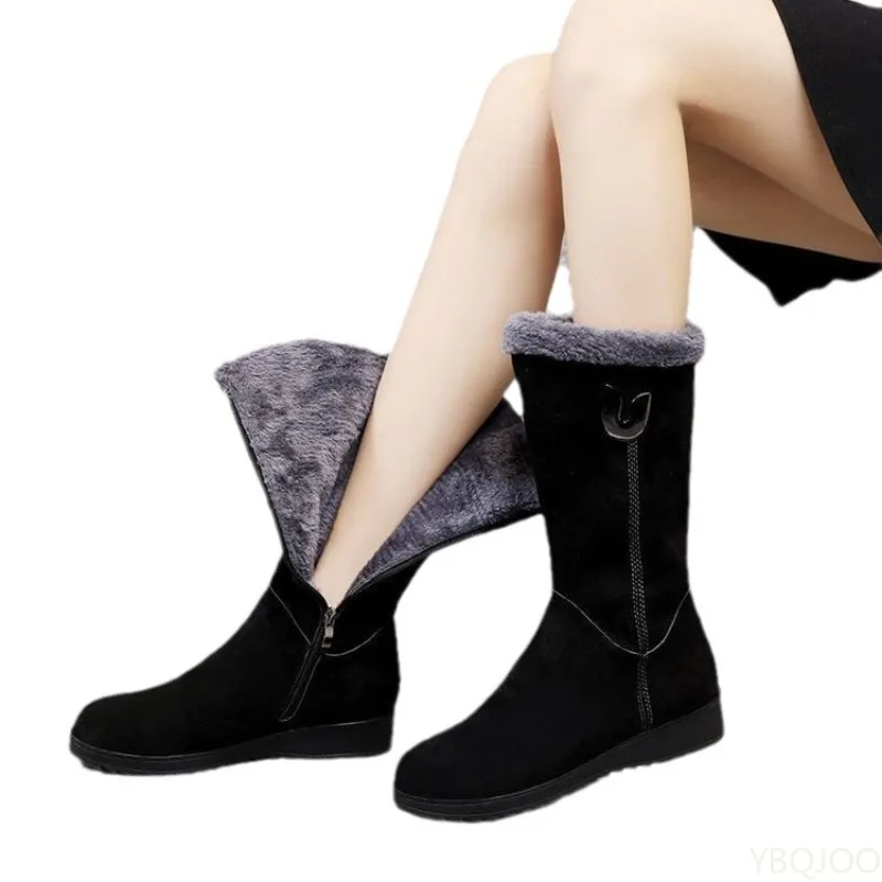 Inverno versátil botas de neve femininas grossas moda botas femininas anti deslizamento quente lazer confortável zíper lateral botas de algodão