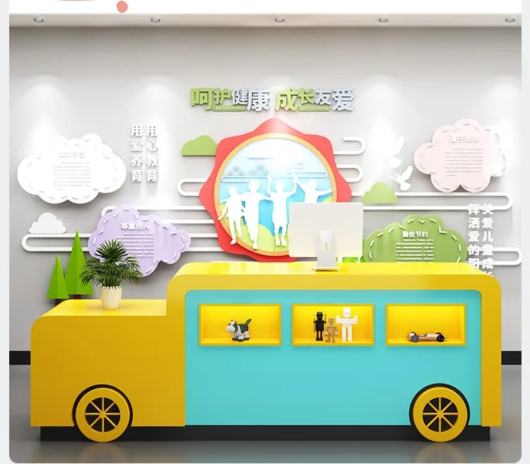 delivered cartoon front desk in the shape of a car for kindergartens and early education centers