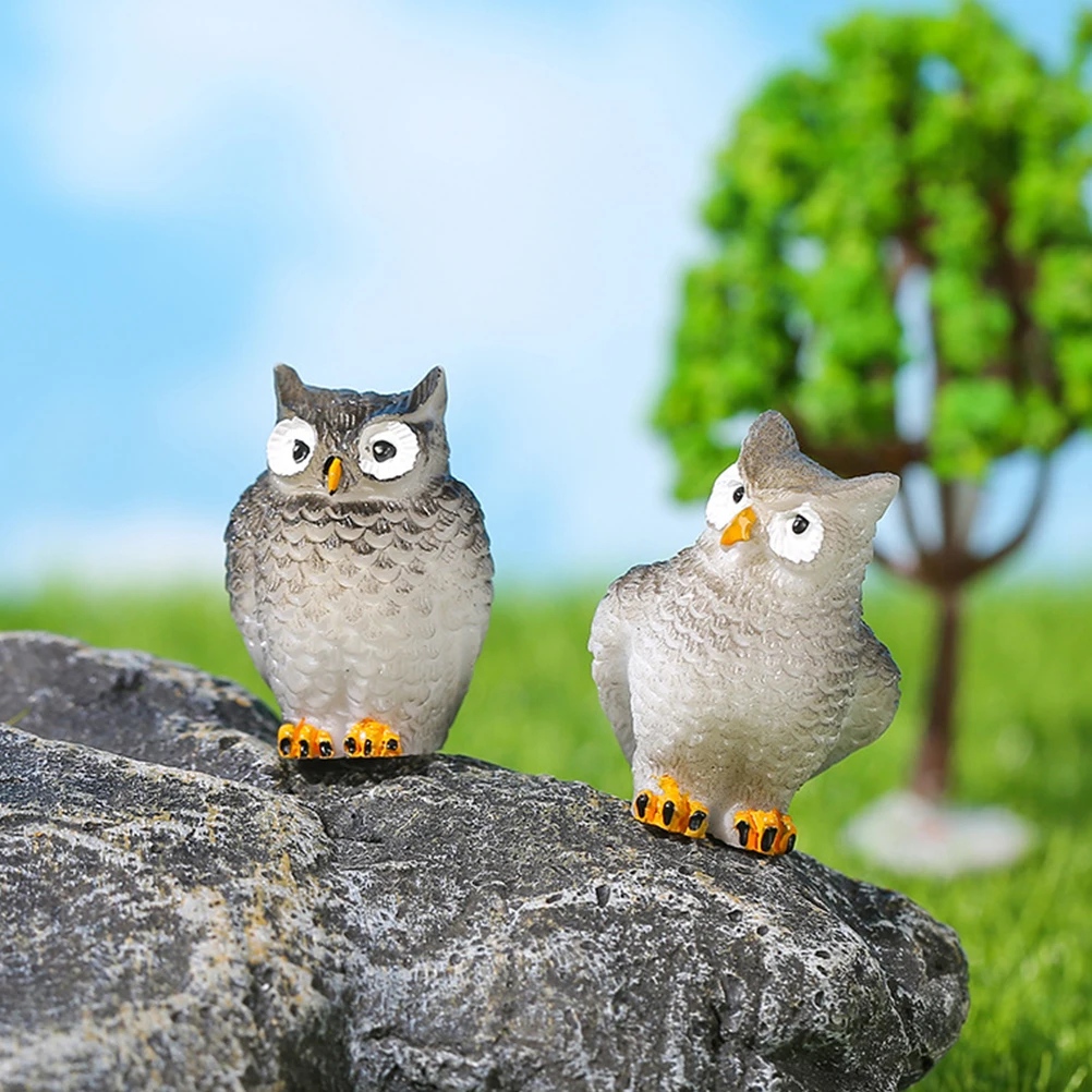 

12 Pcs Moss Micro Landscape Ornaments Desktop Owl Model Figurine Mini Animal Decoration Tiny Statues Resin Miniature Adornment