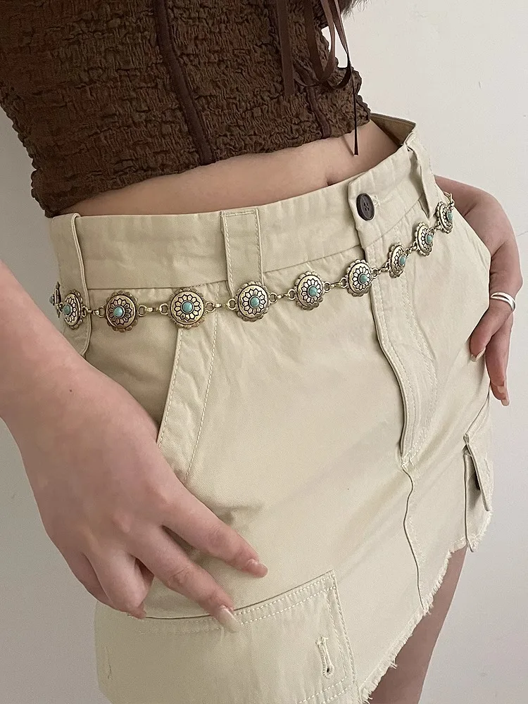 

Ретро народный стиль поясная цепочка женский богемный декоративный пояс для платья новые металлические аксессуары пояс