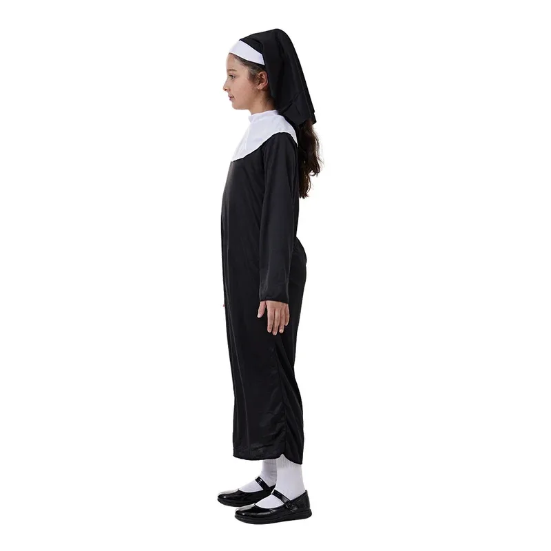 

CyEraspooky Classic Nun Costume For Girls Halloween Girl Costumes Sister Cosplay Dress With Scarf Carnival Party Prayer Outfits