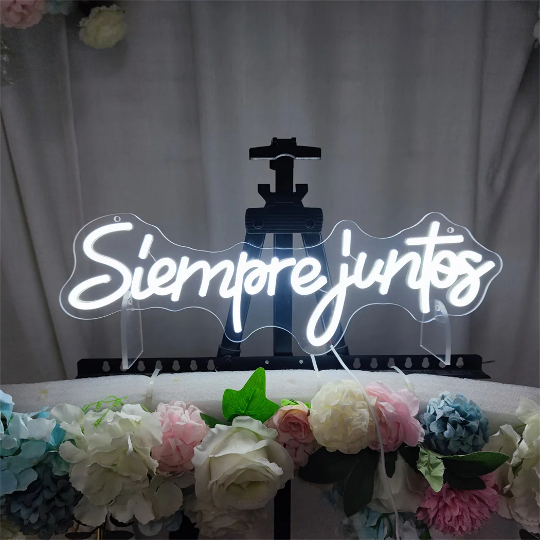 Siempre Juntos Neon Sign Always Together LED Neon Light for Wedding Engagement Party Home Wall Decor Spanish Theme Room Decor