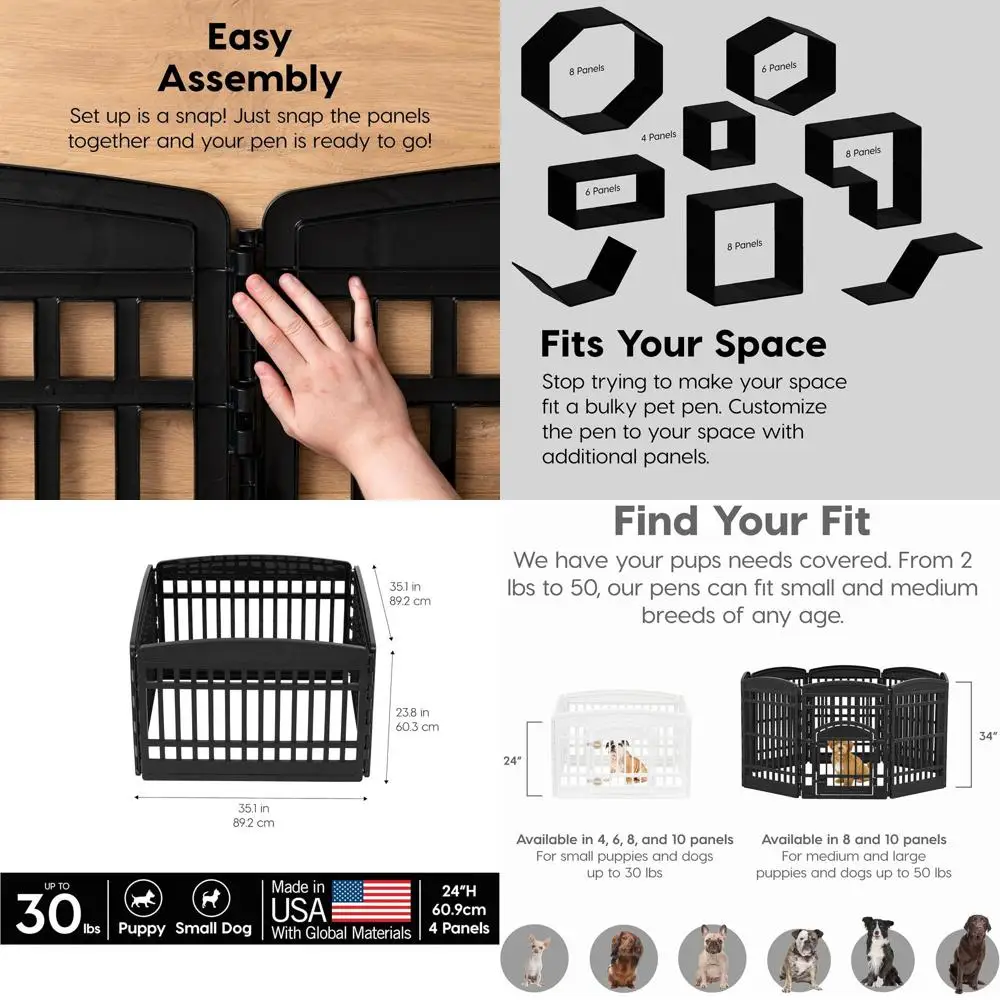 

24 4-Panel Pet Playpen, 35 x 35 x 24, Small Dog Enclosure, Indoor Puppy Pen, Black