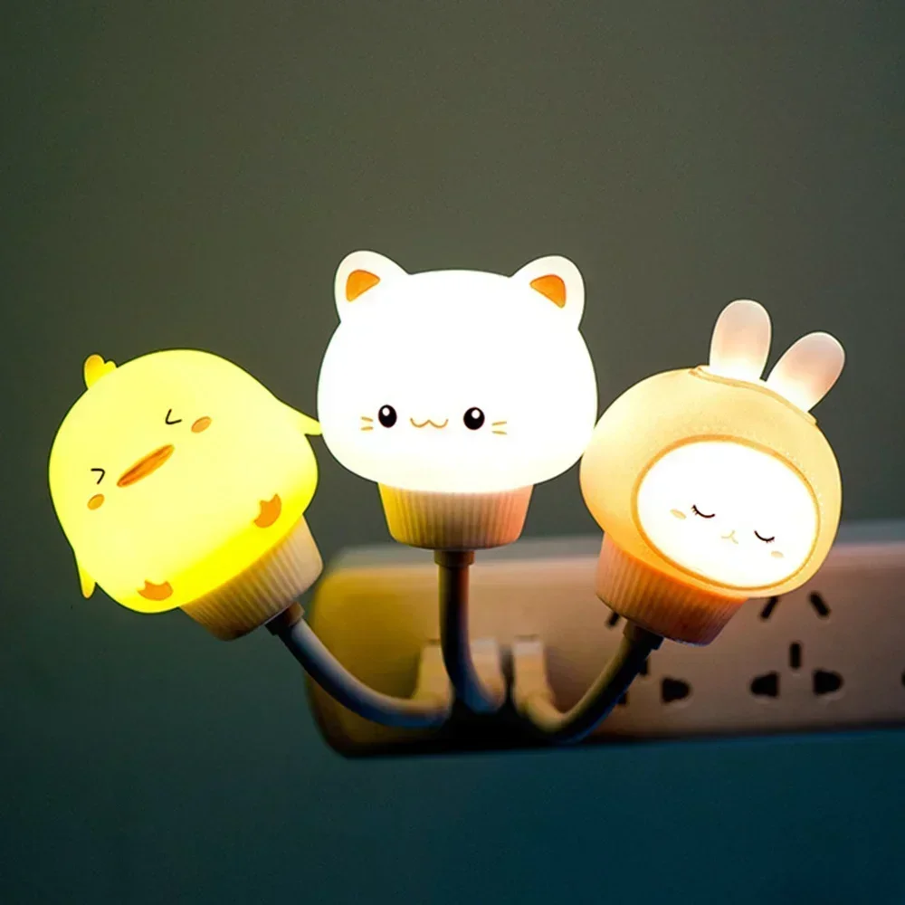 Cute Cartoon Bear Rabbit Cat Night Light USB LED Bedside Lamp with Remote Control Gift for Kids Bedroom Decor Novelty Lighting