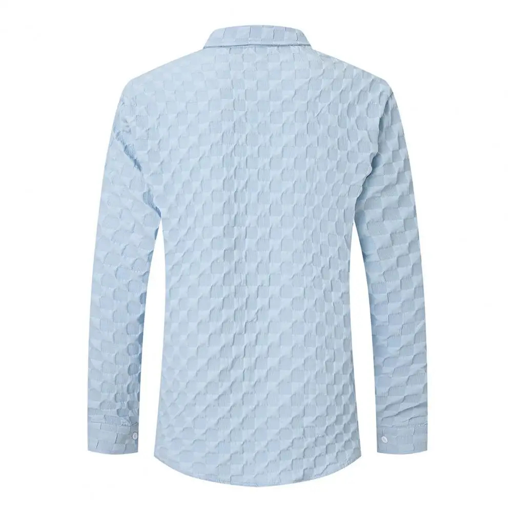 2025 قميص رسمي للرجال بسيط وأنيق قميص طويل الأكمام المألوف الرجال جيب فضفاض منقوشة الأعمال قاع #1