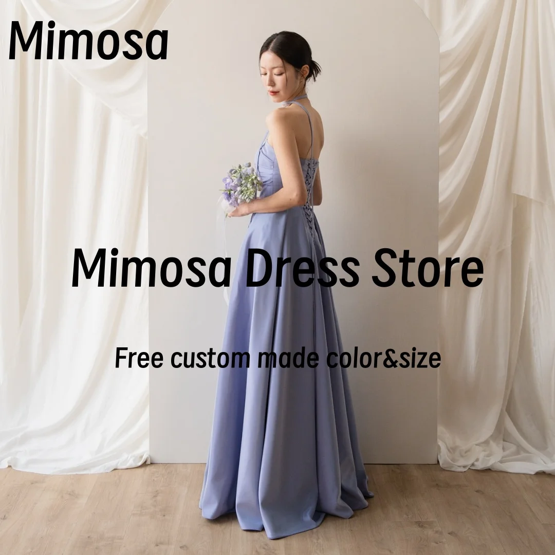 Mimosa Korea Prom Dresses Strapless Lace Up Back Bridesmaid Dress for Weddings Side Slit Ruched Evening Party Gowns Customized