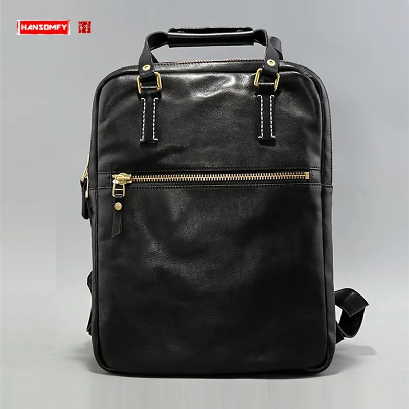 Men's Backpack Genuine Leather Laptop Bag Travel Backpacks Casual Shoulder Bag Fashion Men Portable Handbags Schoolbag