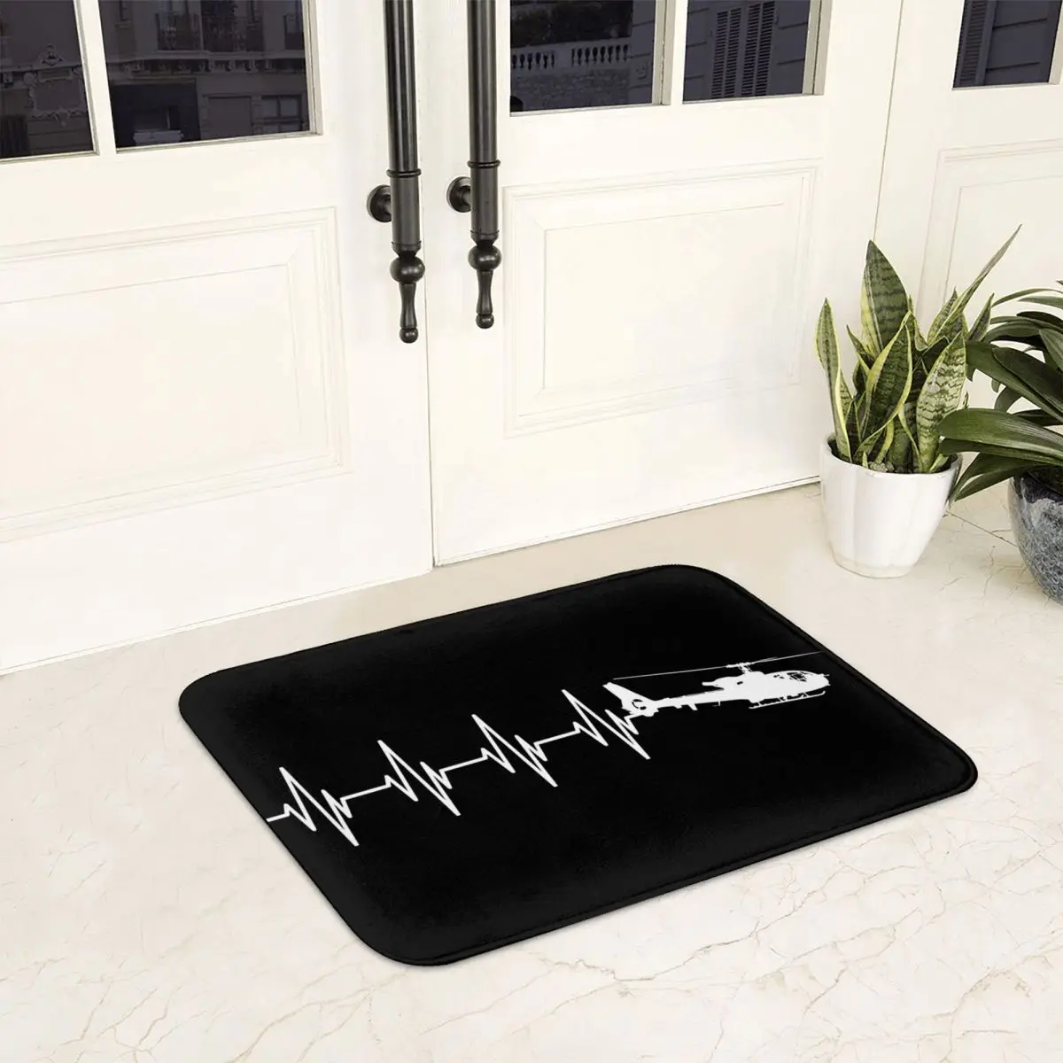 Helicopter Heartbeat W Doormat Non-slip Super Absorbent Bathroom Floor Mats Home Entrance Rugs Kitchen Bedroom Carpet Footpad