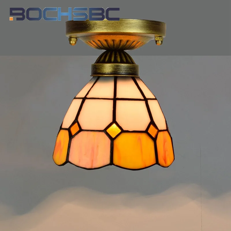 BOCHSBC Tiffany stainedglass 6inch yellow and white ceiling light deco the living room Dining room bar hallway flush mount light