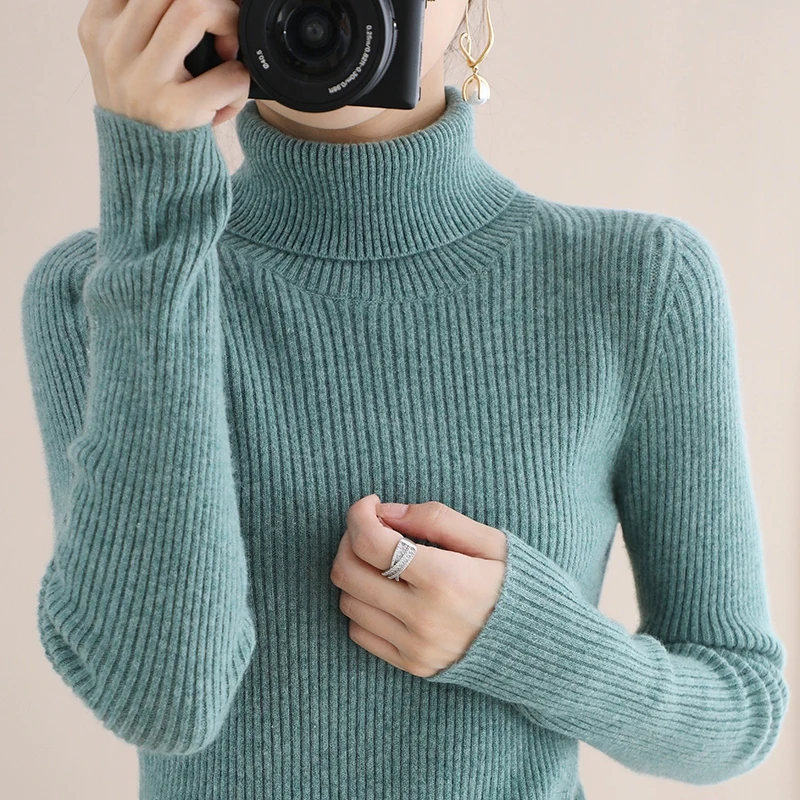 Autumn And Winter Cashmere Sweater Turtleneck  Pullover Women\'s Solid Color Casual Long-sleeved  Cashmere Pullover Sweaters