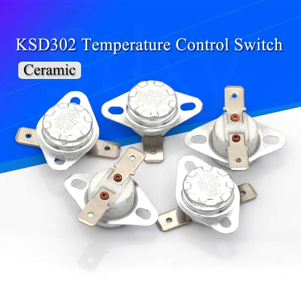 Interruptor cerâmico da temperatura do termostato, normalmente aberto, KSD302, KSD301, 45, 55, 60, 65, 70, 75, 80, 85, 250V, 40-180 graus, 16A, 250V