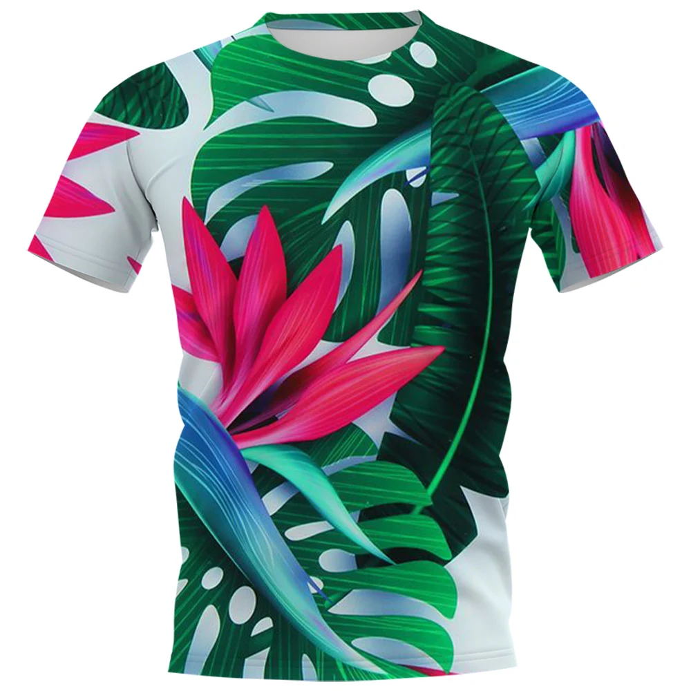 Fashion Casual Hawaii Tropical Plants graphic t shirts men Summer Leisure Holiday Printed Round Neck Oversized Short Sleeve Tops