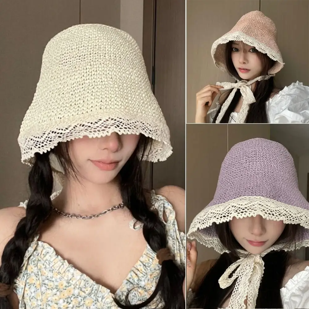 

High Quality Sun Protection Straw Hat Large Brim UPF 50+ Straw Sun Visors UV Protect Foldable Lace Trim Hats Women Girls