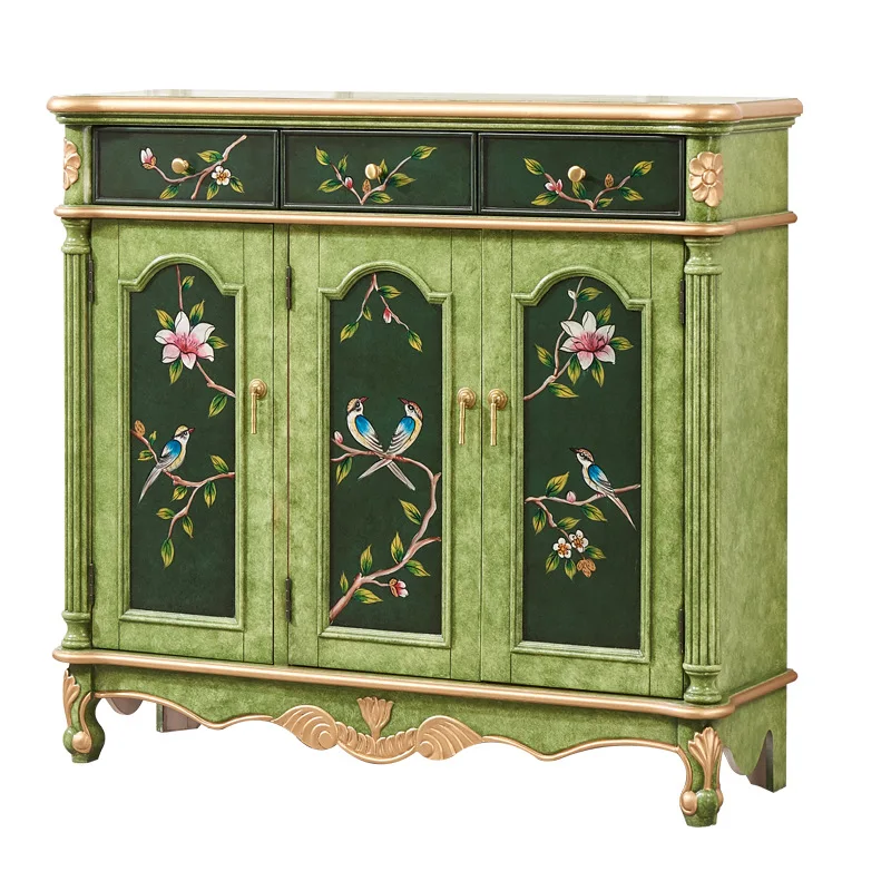 

CX French shoe cabinet with three buckets and three doors, emerald green storage, storage, side cabinet