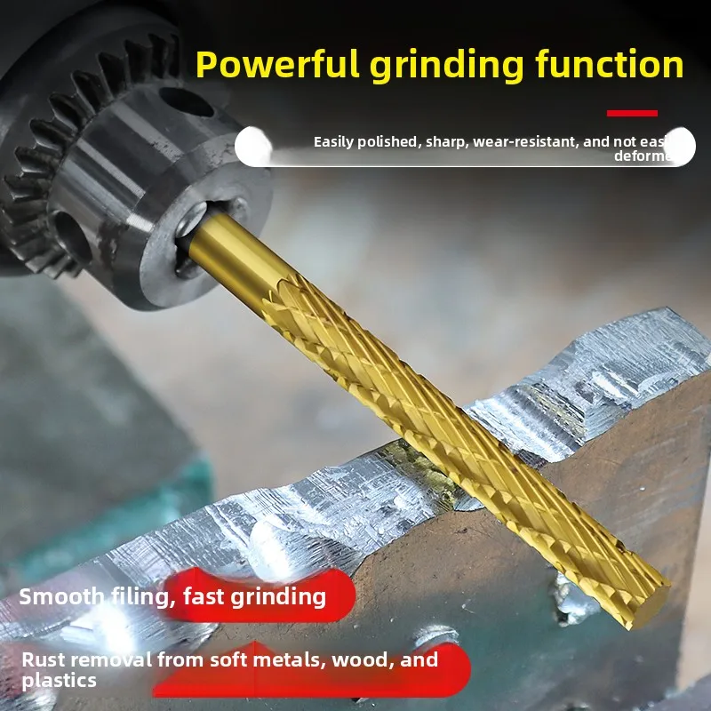 Titanium-Plated High-Speed Steel Rotating File with Extended Alloy Inner Grinding Head and Wood Electric Drill Bit