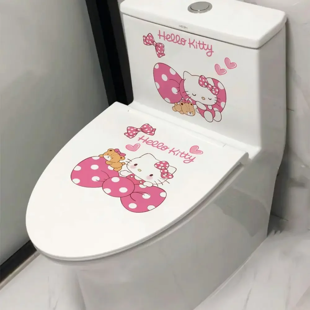 Hello Kitty Sanrio Cartoon Toilet Sticker Funny Toilet Lid Decal Waterproof Self Adhesive Toilet Toilet Decoration Wall Decal