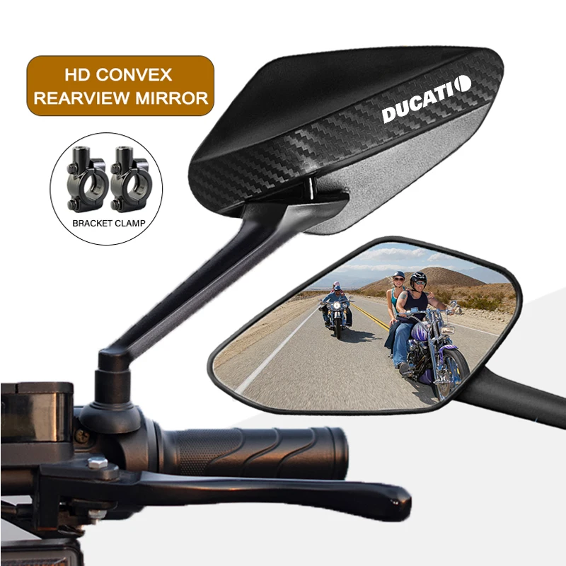 Carbon Fiber Rearview Mirror Adjustable Motorcycle Convex Mirrors 8mm For Ducati 796 795 821 Monster 696 400 Ducati796 Ducati821