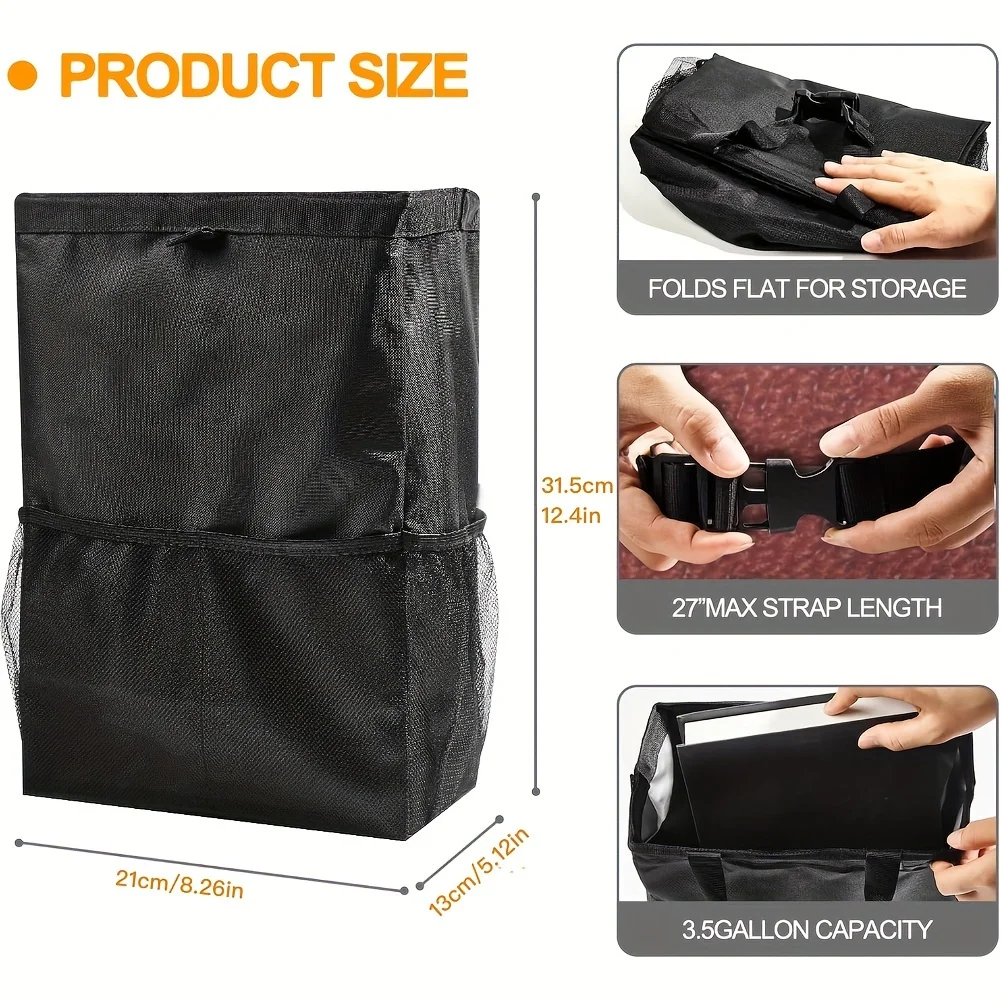 Hanging Car Trash Bag, Large Capacity Car Trash Can for SUV, Leakproof Car Garbage Bag, Car Accessories, Foldable Car Organizer
