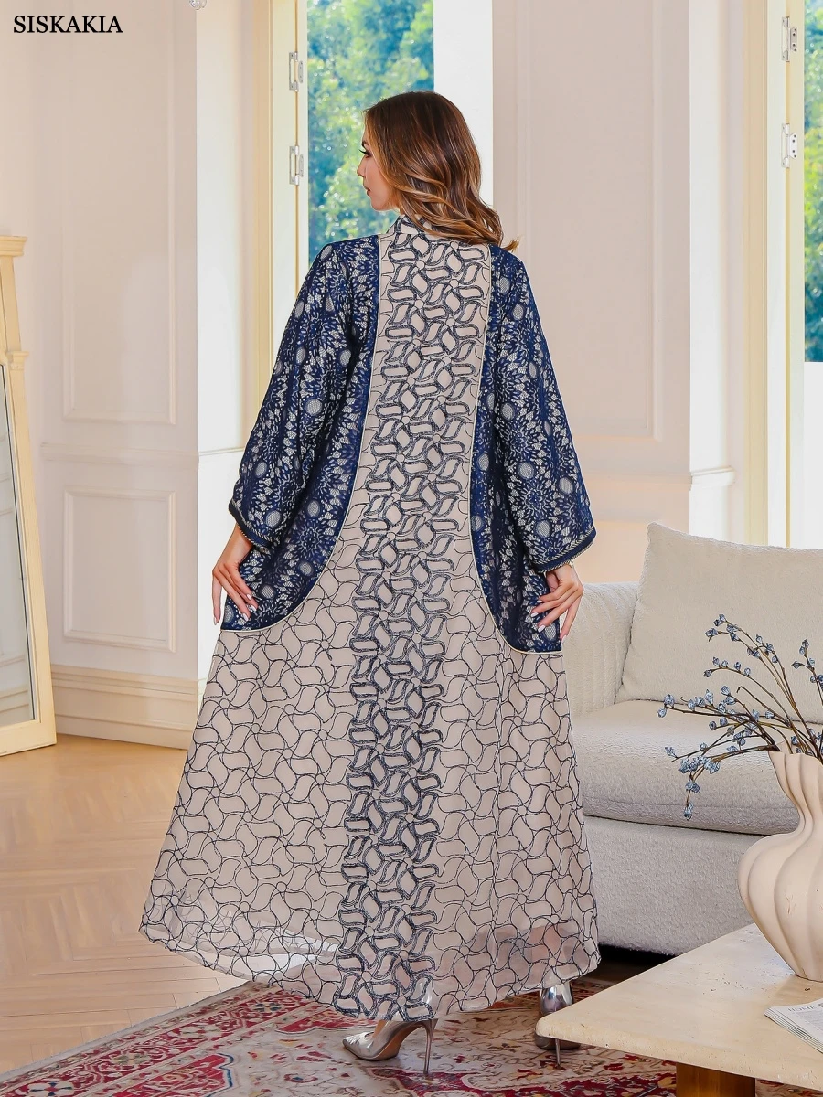 Siskakia New Dubai Luxury Embroidery Woman Evening Dress Stylish Muslim Elegant Maxi Abaya 2025