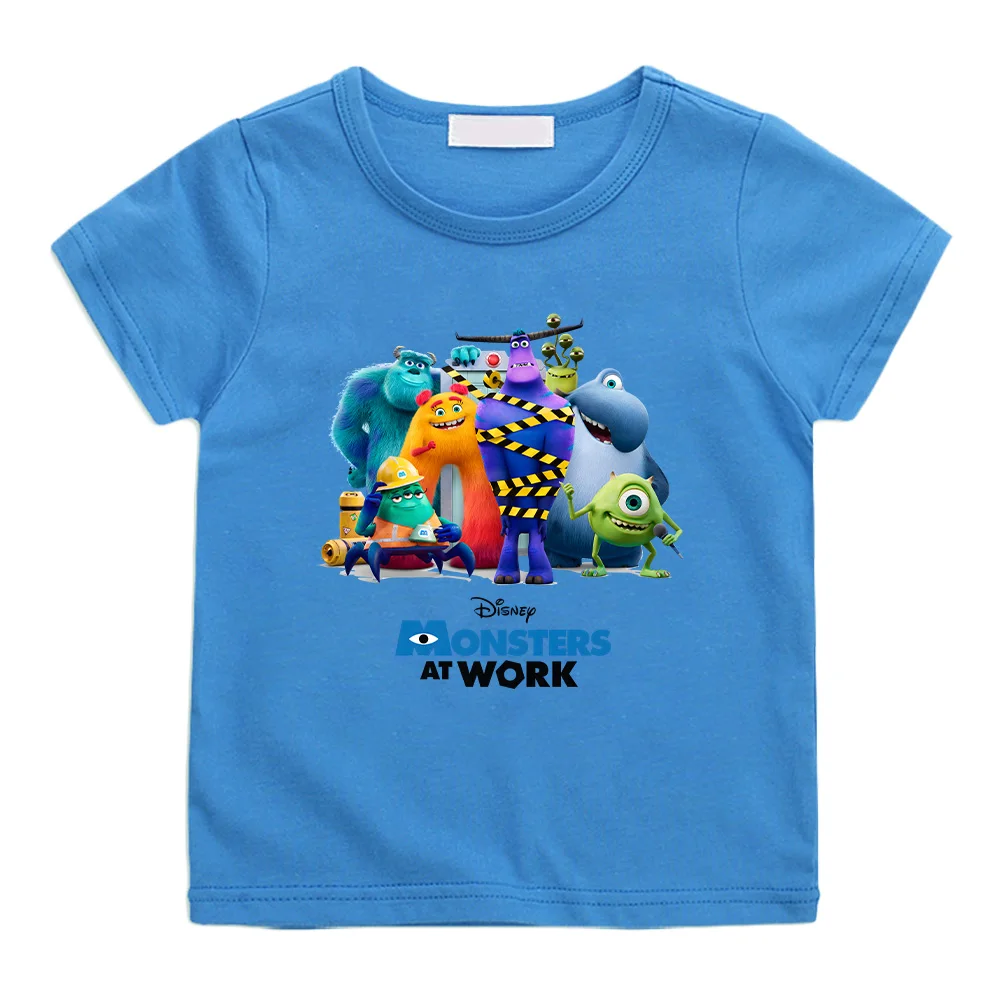 Monsters At Work T-Shirt for Boys Girls Crewneck Cotton T Shirt Children's Top Funny Cartoon Short Sleeve Tees Gift Idea Clothes