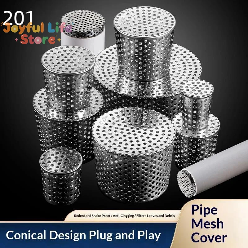 1Pcs Anti-Clog Rain Pipe Cap Stainless Steel Rooftop Floor Drain Cover Anti Rodent Anti Blocking Outer Side Filter Screen