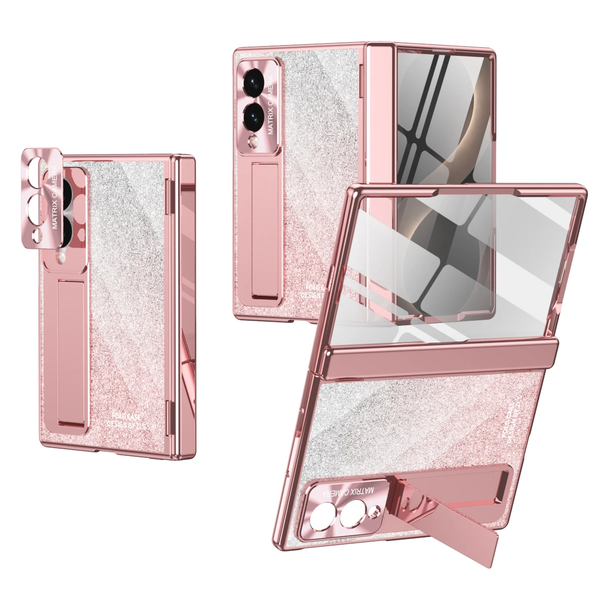 For Samsung Galaxy Z Fold 8 Ultra 8 Wide 7 6 Phone Case Gradient Glitter Front Protection Film Shell Hinge Holder Cover