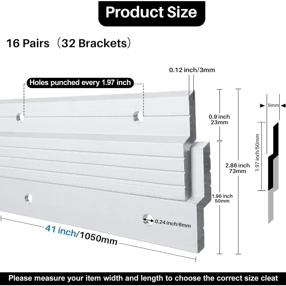 

16 Pairs French Cleat Hanger 41 inch Heavy Duty Frame Hanger Aluminum Z Clips Picture Hanging Kit Wall Mounting 500 lbs
