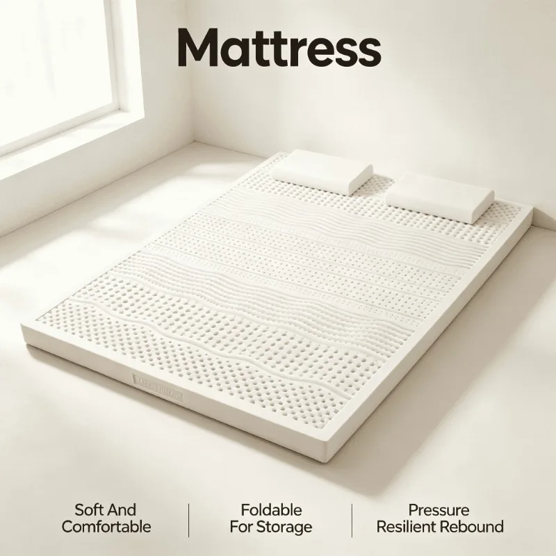 Super Thick Foldable Portable Latex Memory Foam Mattress Topper for Dorm Student Rental Home Guest Floor Twin Queen White