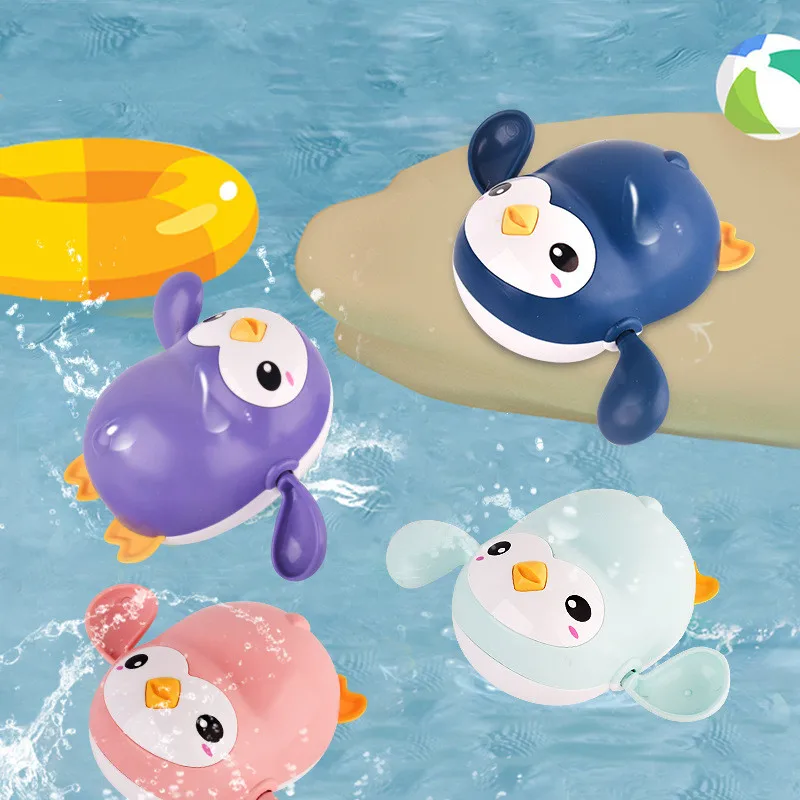 

4PCS Infant Bath Water Toys Animal Penguin Whale Baby Swim Pool Chain Clockwork Toys Baby Learns To Crawl Grasping Mobile Toys