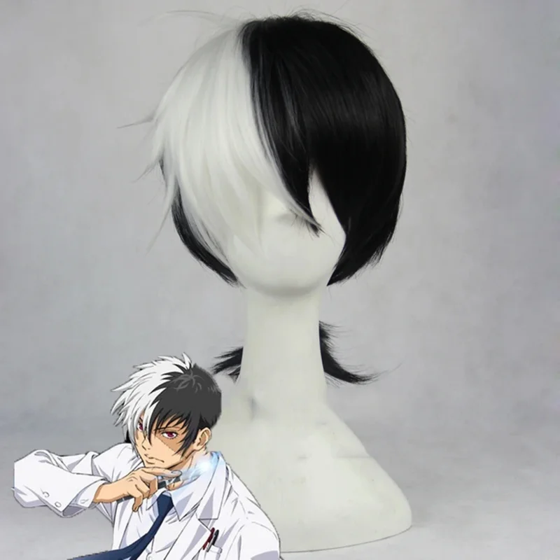 Peluca de Cosplay de Jack negro joven, cola de caballo blanca y negra, cabello sintético, disfraz de Anime, pelucas de juego de rol