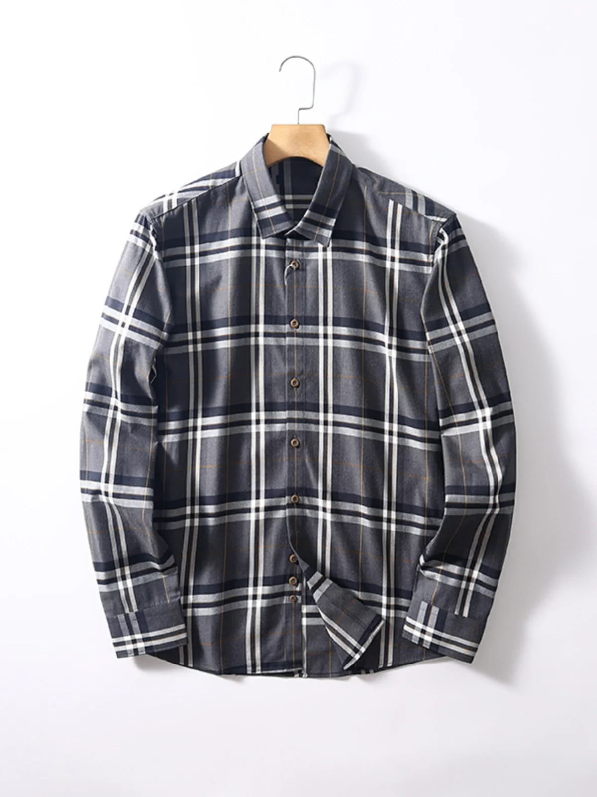 Faionable Gentleman's Waed Plaid Long Sve irt Autumn Winter Busin Casual Youth Stand Fit Urban Sle Daily Wear