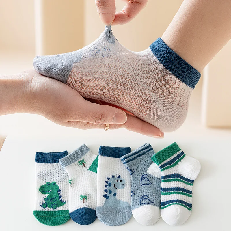 5Pairs/Lot Summer Children Socks Boys Girls Baby Fashion Cotton Solid Wild Soft Breathable Kids Casual Mesh Socks For 1-8Years