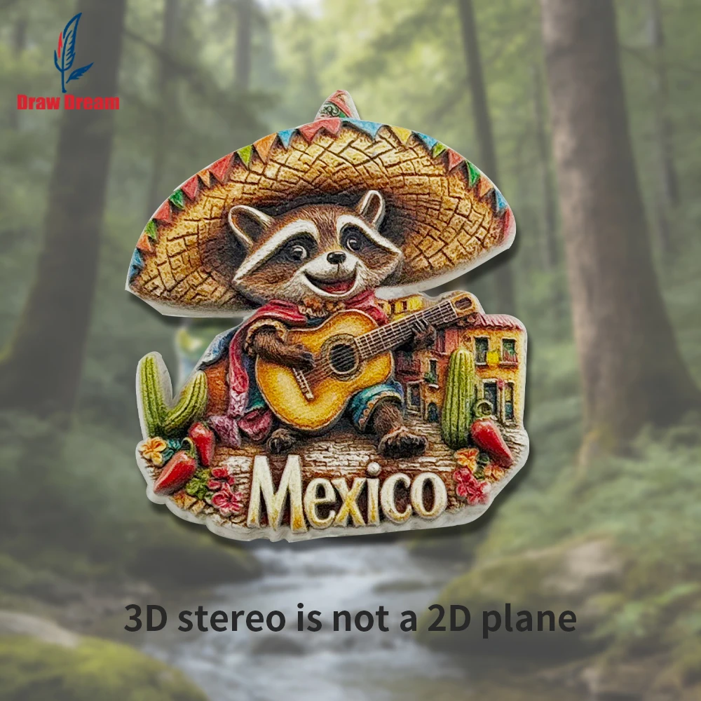 1Pc Mexican Sombrero Raccoon Creative 3D Refrigerator Magnet World Travel Souvenir Collection Suitable for Home and Office Decoration, Personalized Exclusive Travel Souvenir Magnetic Refrigerator Magnet, Home Decoration, Kitchen, Room, Office, Cabinet Crafts, Gifts, Holiday Souvenirs, Exquisite Small Gifts