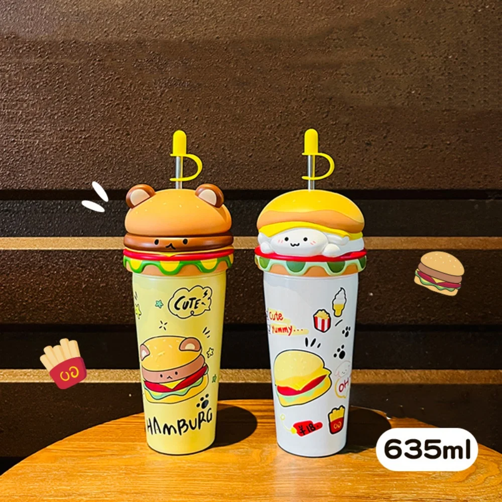 

Cartoon Hamburger Shaped 304 Stainless Steel Tumbler With Lid And Straw 635ML Insulated Water Bottle Thermal Coffee Mug